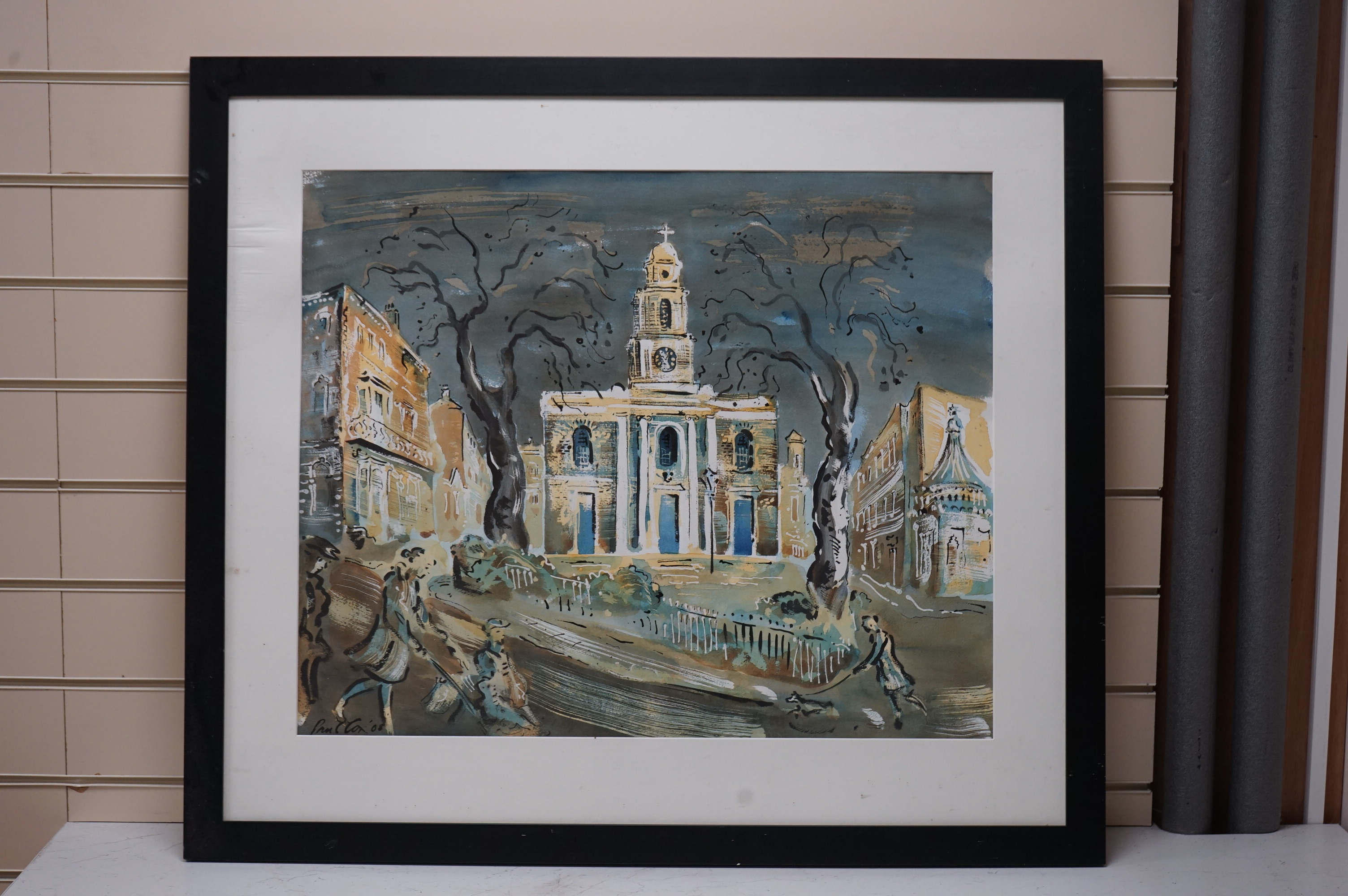 Paul Cox, ink and watercolour, ‘St. Georges church, Kempton, Brighton’, signed and dated '08, 54 x 65cm. Condition - good